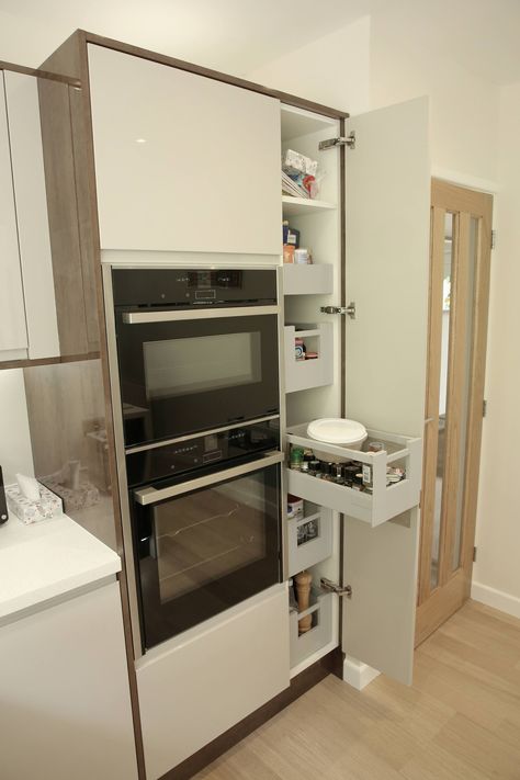 Microwave Otg Tall Unit, Otg Unit In Kitchen, Kitchen Island With Cupboards, Kitchen Tower Cabinets, Tall Units In Kitchen, Kitchen Storage Tower, Oven Tower, Kitchen Organisers, Kitchen Tall Units