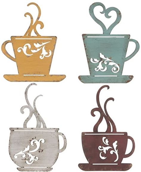 CraftyCrocodile Metal Coffee Cup Wall, Kitchen Restaurant Coffee Shop Decor! Set of 4 Coffee Cup Wall, Metal Coffee Sign, Coffee Decor Kitchen, Coffee Wall Decor, Coffee Bar Signs, Yellow Coffee, Wall Kitchen, Coffee Decor, Coffee Shop Decor