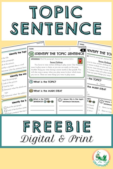 Paragraph Writing Activities, Sentence Activities, Third Grade Writing, Homeschool Writing, Ela Writing, Prep Activities, Topic Sentences, 4th Grade Writing, School Essay