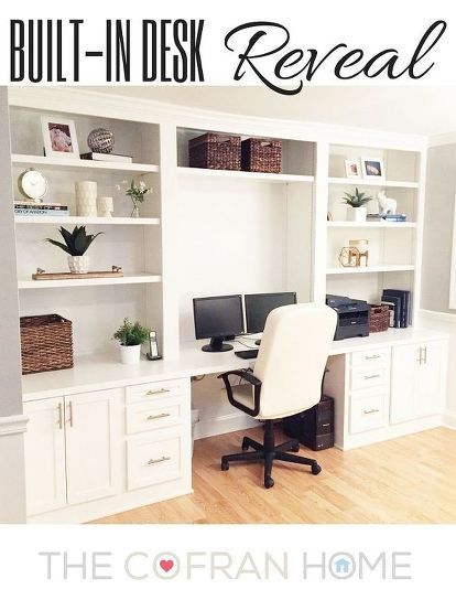 built in desk reveal, home decor, home improvement, home office, how to, living room ideas, painted furniture, woodworking projects Office Built Ins, Furniture Woodworking, Desk Makeover, Hemma Diy, Office Makeover, Bureau Design, Built In Bookcase, Built In Desk, Home Office Space