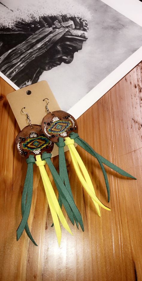 #aztec #western #westernwear #leatherearrings #leather #earrings #lawlesstradingpost #nfrfashion #nfrstyle #nfr #aztecearring Leather Earring, Trading Post, Leather Work, Leather Earrings, Leather Jewelry, Leather Working, Leather