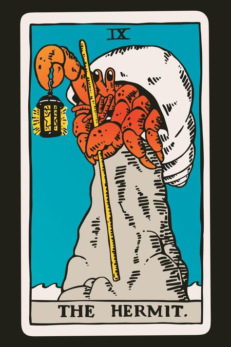 This tarot card represents introspection on a solitary beach 🦀🐚 #tarot #hermitcrab #thehermit #illustration #drawing #doodle #art #tshirt #sticker #cute #funny #digitalart #redbubble #humor #obinsun Crab Illustration, Tshirt Sticker, Crab Tattoo, Crab Art, Art Tshirt, The Hermit, Shirt Illustration, Hermit Crab, Sticker Cute