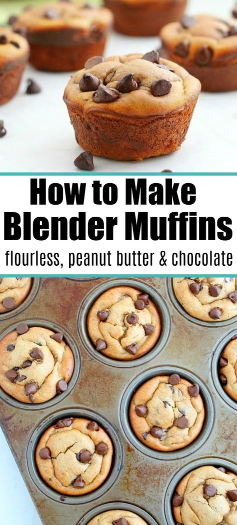 Blender Muffins Healthy, Bariatric Puree, Df Dessert, Flourless Muffins, Gf Muffins, Chocolate Peanut Butter Muffins, Flourless Desserts, Blender Ideas, Ripe Banana Recipe