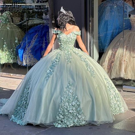 Mint Green Quinceanera Dresses, Sage Green Quinceanera, Green Quinceanera Dress, Formal Birthday Party, Flowers Sage Green, Green Quinceanera, Green Quinceanera Dresses, Picture Green, Quinceanera Dress