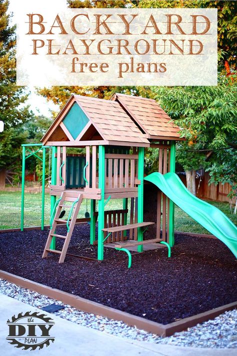 Save hundreds of dollars by building your own backyard playground using basic tools. Visit our website for free how-to plans and instructions.  #kidsplayground #backyard #playground #freeplans #diybackyard #backyard Playground Building Plans, Playground Plans Diy, Build Your Own Playground, Playground Border Ideas, Diy Playground Backyard, Diy Backyard Playground, Play Door, Backyard Playground Ideas, Playground Backyard Diy