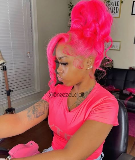 Pink Barbie Hairstyle, Black And Pink Hairstyles, Vacay Hairstyles, Colourful Wigs, Pink Hairstyles, Valentines Hair, Teenage Hairstyles, Barbie Hairstyle, Ideas Haircut