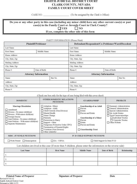 Divorce Papers Printable, Divorce Papers, Family Court, Nevada, Free Download