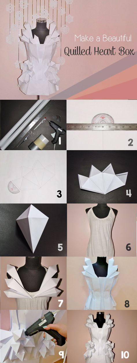 Make a cool geometric paper dress - full tutorial! Paper Dress Fashion Ideas, Stiff Fabric Dress, Junk Kouture Recycled Fashion, Mode Origami, Quilled Heart, Junk Kouture, Paper Costume, Trash Fashion, Newspaper Dress