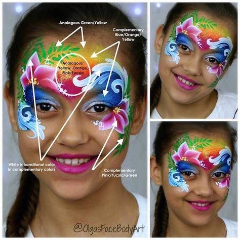 In this lesson I will tell you the secret: how a balanced and eye-catching design is built, taking my Moana design as an example. Continue Reading ➞ Moana Face Paint Easy, Moana Flower, Flower Face Paint, Tropical Princess, Lion Makeup, Princess Face Painting, Mime Face Paint, Painting Makeup, Girl Face Painting