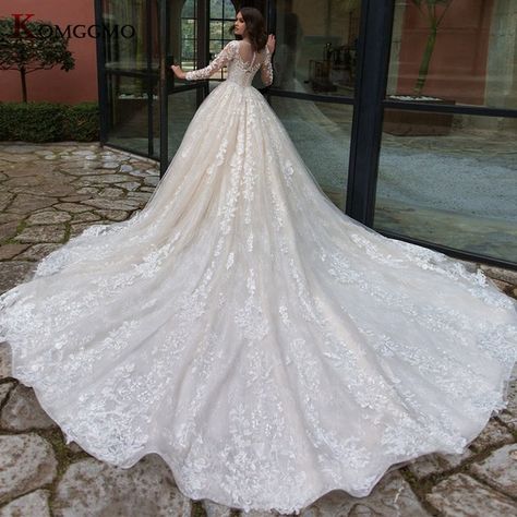 Scoop Wedding Dress, Sleeved Wedding Dress, Royal Train, Wedding Dresses Lace Ballgown, The Princess Bride, A Line Bridal Gowns, Lace Bride, Lace Ball Gowns, Applique Wedding Dress