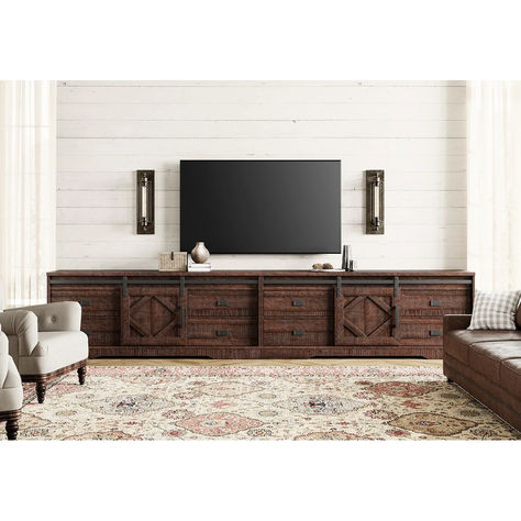 Tv Stand Set, Shelf For Living Room, Living Room Rustic, Large Tv Stands, Wood Entertainment Center, Farmhouse Tv, Furnitur Ruang Keluarga, Modern Entertainment Center, Farmhouse Tv Stand