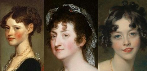 Makeup in the Regency era 1800s Makeup, Regency Makeup, Regency Hair, Regency Portraits, Regency Accessories, Gilbert Stuart, Thomas Lawrence, Fashion Eras, Lady Maria