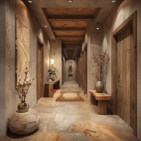 A welcoming, earthy hallway that seamlessly incorporates natural elements, textures, and colors to create a serene, grounding space1 Earthy Hallway, Living Room Colour Ideas, Room Colour Ideas, Living Room Colour, Vibrant Living Room, Corridor Design, Earthy Home, Room Decor Living Room, Natural Stone Flooring