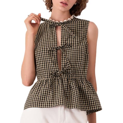 PRICES MAY VARY. Comfortable Wearing Experience: This tie front peplum top, bow top, babydoll tops y2k is made of 95% polyester, 5% elastane material, gingham tops for women, soft to touch, comfortable to wear. Features: The tie front vest is sleeveless, crew neck, open front hollow out striped vest, peplum tank tops for women, babydoll tank top, classic white tie front top, stripes/ plaid pattern makes you more fashionable. Occasions: These cute going out tops for women, bow tie tops for women Tie Front Vest, Tank Tops Y2k, White Tie Front Top, Babydoll Tops, Character Customization, Tie Tops, Tie Tank Top, Bow Tie Top, Striped Vest