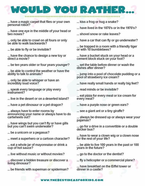 Would you rather questions for kids - a fun ice breaker game for kids! Get a free printable on the post. Uppfostra Barn, Questions For Kids, Kids Questions, Rather Questions, Would You Rather Questions, Fun Questions To Ask, Ice Breakers, Would You Rather, School Counseling