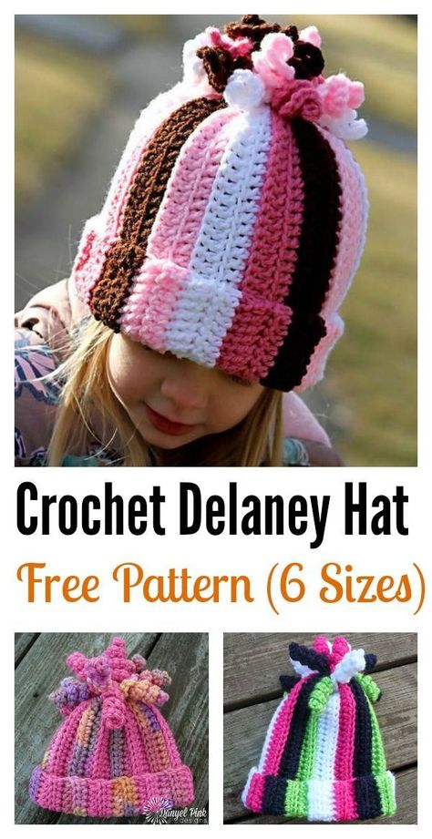 Cute Delaney Hat Free Crochet Pattern Hat Free Crochet Pattern, Crochet Baby Cap, Pola Topi, Crochet Kids Hats, Baby Hat Patterns, Crochet Hat Free, Bonnet Crochet, Crochet Beanie Hat, Crochet Beanie Pattern