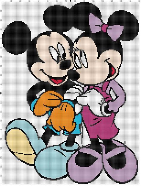 Mickey and Minnie Mickey And Minnie Cross Stitch, Halloween Cross Stitch Charts, Baby Cross Stitch, Disney Quilt, Modele Pixel Art, Disney Cross Stitch Patterns, Crochet Disney, Cross Stitch For Kids, Stitch Cartoon