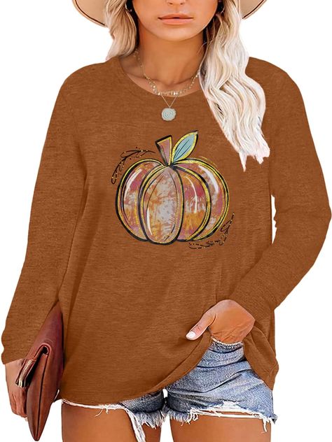 PRICES MAY VARY. Material: 20% Rayon,75%Polyester,5%Spandex, Soft and Comfortable to Wear. Features: Halloween Pumpkin Shirts for Women Plus Size, Fall Pumpkin Graphic Long Sleeve Tee Shirts, Thanksgiving Tunic Tops Blouse 2X-5X. Occasion: Plus Size Long Sleeve Lightweight Sweatshirt Perfect for Daily Wear, Halloween Night, Thanksgiving Day, Party, Travel, Home, Office, School, Vacation etc. Perfect Gift-for Fall, Halloween, Thanksgiving Holiday, You Can Buy This Shirt for Yourself Or Give It fo Fall Graphic Tees, Halloween Tshirt Designs, Halloween Tops, Thanksgiving Sweater, Pumpkin Graphic, Casual Halloween, School Vacation, Fall Graphic, Plus Size Halloween