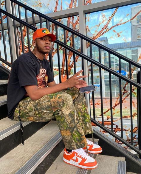 Streetwear Fashion Dunks, Orange Streetwear Outfit Men, Nike Dunk Low Outfit Men Streetwear, Orange Streetwear Outfit, Style Outfits Men, Boys Streetwear, Dunks Outfit, Orange Streetwear, Streetwear Inspo