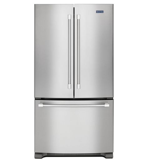 20 cu. ft. 3-Door French Door Refrigerator with Counter Depth Styling Maytag Refrigerator, Counter Depth French Door Refrigerator, Fridge French Door, Counter Depth Refrigerator, Stainless Steel Refrigerator, French Doors Patio, Counter Depth, Bottom Freezer, French Door