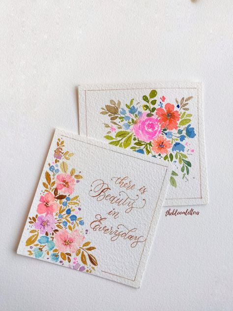 Watercolor Floral Cards, Floral Birthday Cards, Floral Calligraphy, Boarders Designs For Projects, Handmade Greeting Card Designs, Watercolour Flower, Textured Watercolor, Paint Cards, Watercolor Flower Art