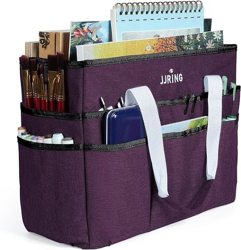 Amazon.com: JJRING Craft Organizer Tote Bag, Large Art Storage Caddy with Multiple Pockets, Lilac Sewing Bag for Art, Craft, Scrapbooking, School, Medical, and Office Supplies Storage : Clothing, Shoes & Jewelry Craft Caddy, Office Supplies Storage, Craft Organizer, Office Supply Storage, Sewing Supplies Storage, Storage Tote, Storage Caddy, Brushes Makeup, Teacher Tote