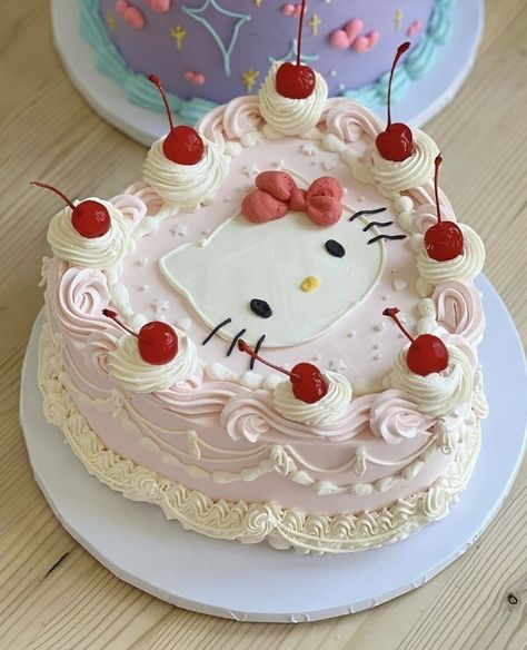 Hello Kitty Birthday Cake Aesthetic, Cute Girly Cakes, Hello Kitty Vintage Cake, Hello Kitty Strawberry Cake, Pastel Hello Kitty Aesthetic, Hello Kitty Birthday Party Ideas Decoration, Hello Kitty Heart Cake, Hello Kitty Birthday Cakes, Kitty Cake Ideas