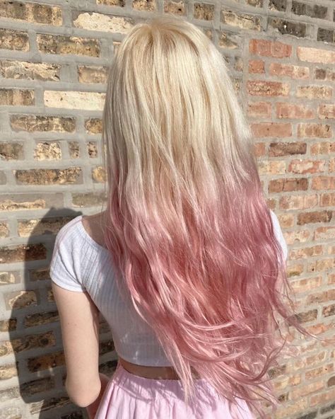 Pink Hair On The Ends, Pink And Blonde Hair Ombre, Blonde And Pink Hair Aesthetic, Blonde Hair Ends Dyed, Blonde Hair Pink Ends, Pink Ends Hair Blonde, Blonde Hair With Pink Ends, Pink Ends Hair, Pink Hair Ends