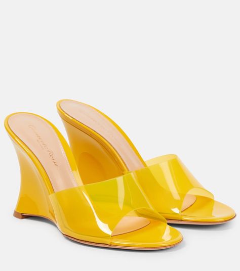 Vernice PVC Wedge Mules in Yellow - Gianvito Rossi | Mytheresa Italian Chic, Wedge Mules, Rossi Shoes, Polyvinyl Chloride, Color Rojo, Mule Clogs, Gianvito Rossi, Mules Shoes, High Heel Sandals