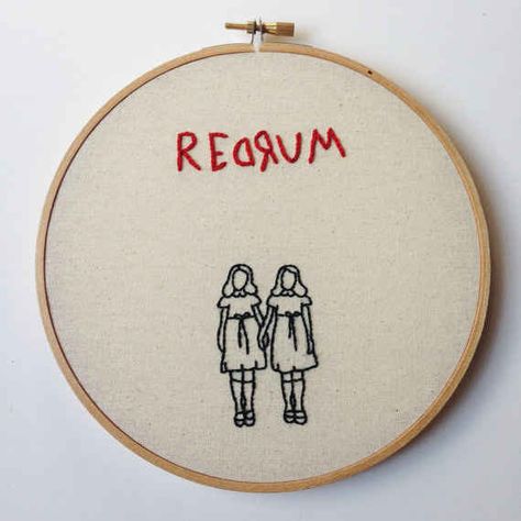 This Shining embroidery art because Danny Torrance is their spirit animal. The Shining Embroidery, Film Embroidery, 90s Embroidery, Danny Torrance, Grady Twins, Kids Embroidery, Creepy Kids, Halloween Embroidery, Wooden Hoop