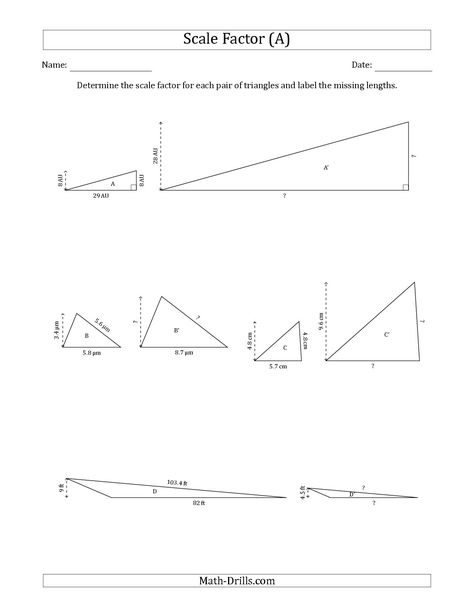 The Determine the Scale Factor Between Two Triangles and Determine the Missing Lengths (Scale Factors in Increments of 0.5) (A) Scale Factor 7th Grade, Scale Factor, Geometry Interactive Notebook, Proportions Worksheet, Geometry Proofs, 7th Grade Math Worksheets, Family Tree Worksheet, Math Tips, Shapes Worksheet Kindergarten