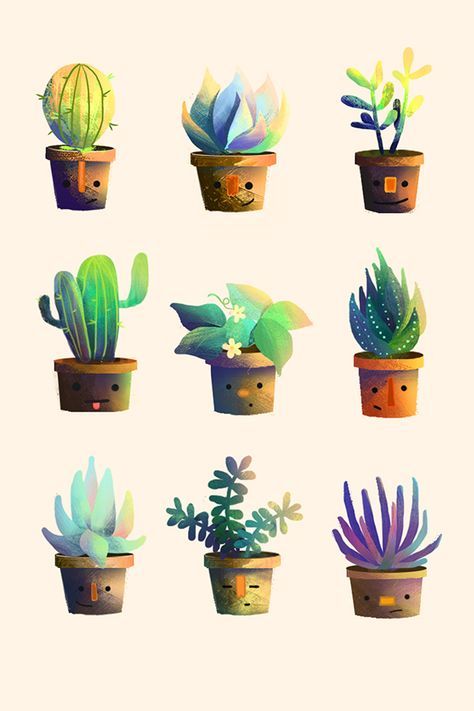 Graphisches Design, Seni Dan Kraf, Cactus Y Suculentas, Prop Design, Plant Illustration, Illustration Vector, Drawing Techniques, Cute Illustration, Art Paint