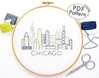 Skyline Embroidery, French Knot Stitch, State Wall Art, Skyline Design, Framed Embroidery, Embroidery Stitches Tutorial, Chicago Skyline, Unique Architecture, French Knot