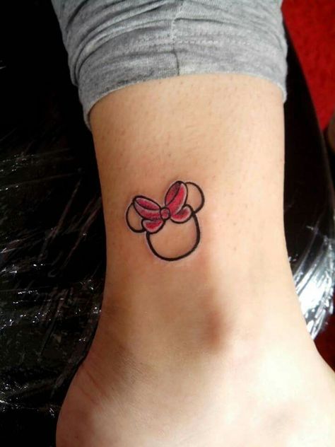 Minnie Mouse Bow Tattoo, Mouse Tattoos, Bow Tattoo, Minnie Mouse Bow, Mini Mouse, Minnie Mouse Ears, Disney Tattoos, Ankle Tattoo, Mouse Ears