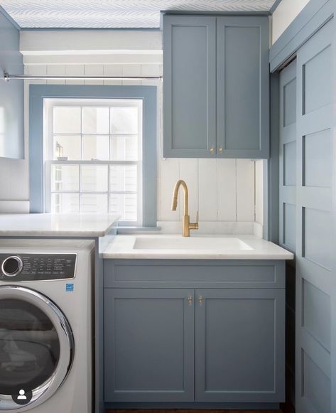 Blue Laundry Room, Blue Laundry Rooms, Laundry Room Renovation, Laundry Sink, Utility Sink, Laundry Room Storage, Room Storage, Kids Bath, Laundry Rooms