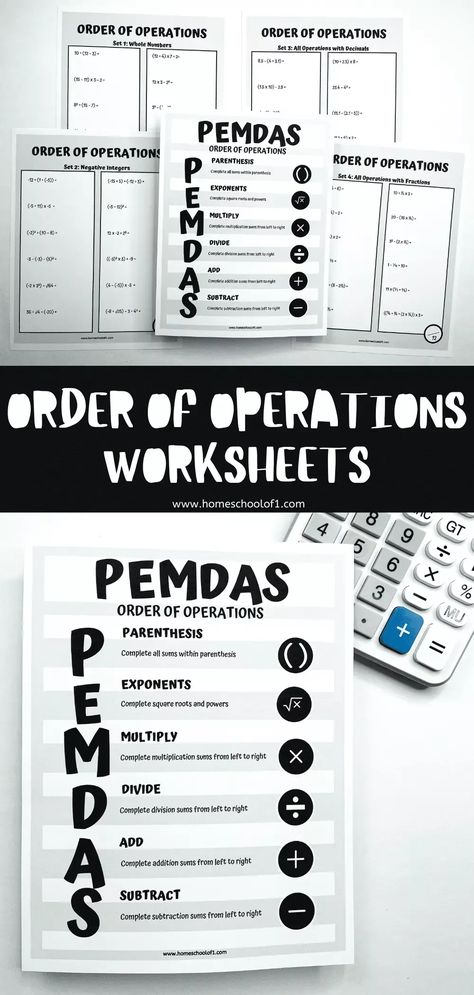 Help your students master the order of operations with these five printable worksheets. Perfect for grades 3-5, these worksheets will help students practice applying the order of operations to solve math problems. #orderofoperations #mathworksheets Order Of Operations Worksheet, Math Worksheets For Kids, Operations With Fractions, Negative Integers, Multiplication Worksheets, Printable Math Worksheets, Practice Makes Perfect, Math Work, Order Of Operations