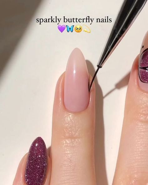 Nails Ideas - Magazine on Instagram: "Sparkly butterfly nails or magnetic heart nails?🦋💗

@nailsbypaular 

#butterflynails #sparklynails #purplenails #springnails #cutenails #nailart #nailarttutorial #nailinspo #naildesign #nails2inspire #kiarasky #kiaraskynails #reels" Sparkly Butterfly Nails, Purple Sparkly Nails, Glitter Nail Paint, Diy Nails Easy, Sparkly Butterfly, Butterfly Nails, Colorful Nail Art, Butterfly Nail Art, Butterfly Nail