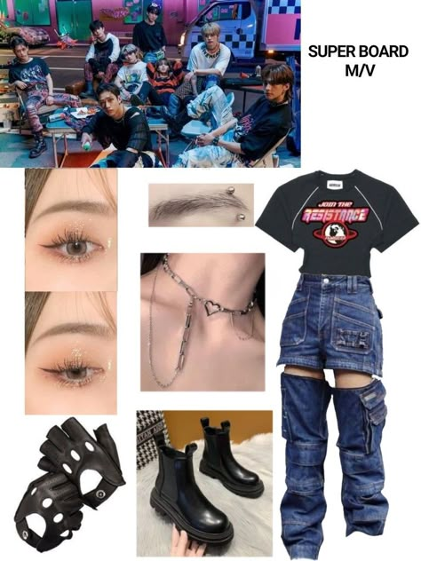 Y/n Girl Outfit, Skz Based Outfits, Outfits Inspired By Kpop Idols, Red Lights Inspired Outfit Skz, Maxident Outfit Inspired, Kpop Outfits Black, Skz Shifting Outfits, Skz Clothes, Skz Outfit Ideas