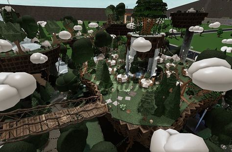 Bloxburg Mushroom Village, Bloxburg Enchanted Forest, Camp Bloxburg, Bloxburg Plot Ideas, Bloxburg Campsite, Bloxburg Village, Bloxburg City, Cool Things To Build, Two Story House Design