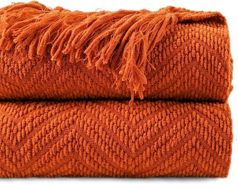 BATTILO HOME Burnt Orange Throw Blanket for Couch, Knit Halloween Blanket Versatile for Chair, Super Soft Warm Fall Decor Blanket with Tassels for Bed Sofa, 50" x 60" Burnt Orange Throw Blanket, Warm Fall Decor, Tan Throw Blanket, Knit Halloween, Orange Throw Blanket, Burnt Orange Throw, Blanket With Tassels, Orange Blanket, Fall Throw Blanket