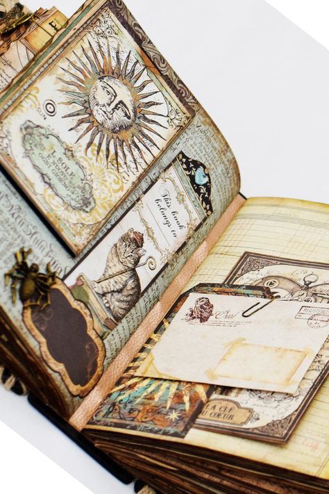 Grimoire Scrapbooking, Fantasy Scrapbook Ideas, Fantasy Scrapbook, Grimoire Junk Journal, Scrapbook Ideas Vintage, Artist Books Ideas, Artist Books Handmade, Homemade Journal, Handmade Journals Diy