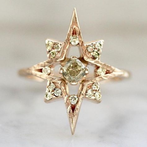 Astra Yellow Diamond Ring - Gem Breakfast Gem Breakfast, Yellow Diamond Ring, Handmade Gold Ring, Yellow Diamond Rings, Bridal Fashion Jewelry, White Gold Wedding Rings, Diamond Star, Cushion Cut Diamonds, To Infinity And Beyond