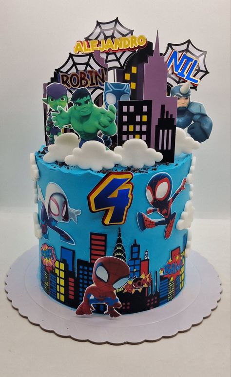 Spidey cake Spider Verse Cake, Spidey Cake Ideas, Spidey Birthday Cake, Spidey And His Amazing Friends Cake, Spidey Cake, Friends Birthday Cake, Cars Birthday Cake, Birthday Sheet Cakes, Spiderman Birthday Party