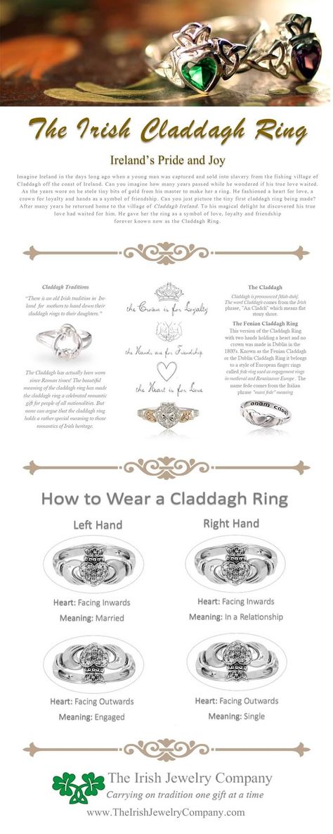 The Claddagh Ring, without a doubt is one of Ireland’s most famous symbols of heritage. The claddagh depicts two hands gentle holding a heart that is adorned with a royal crown. Traditional Irish Jewelry, Claddagh Ring Meaning, Claddagh Meaning, Claddaugh Ring, Ring Meaning, Claddagh Engagement Ring, Claddagh Symbol, Irish Wedding Rings, Claddagh Necklace