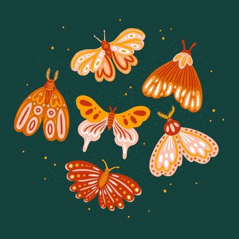 Fall Butterfly Aesthetic, Moth Digital Art, Easy Moth Painting, Simple Moth Painting, Posca Butterfly, Cute Butterfly Illustration, Moth Drawing Simple, Moths Illustration, Butterflies Drawings