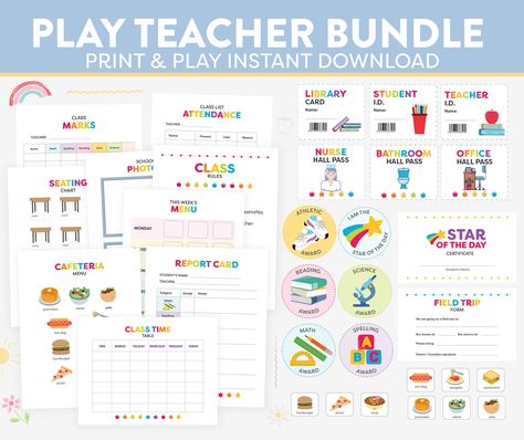 Teacher Pretend Play Set Printable Instant Download Dramatic - Etsy Canada Dramatic Play School, Pretend Teacher, Pretend Play Printables, Dramatic Play Preschool, Science Reading, Preschool Centers, Educational Wall Art, Apple Art, Montessori Classroom