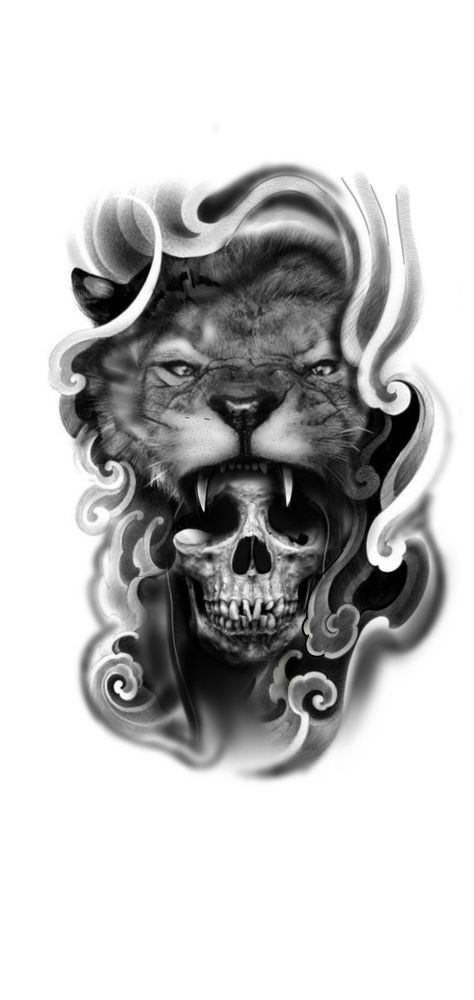 Evil Lion Tattoo, Lion Mouth Open Tattoo, Lion Skull Tattoo Design, Lion Skeleton Tattoo, Skull Lion Tattoo, Lion Skull Tattoo, Lion Sleeve, Mouth Tattoo, Masculine Tattoos