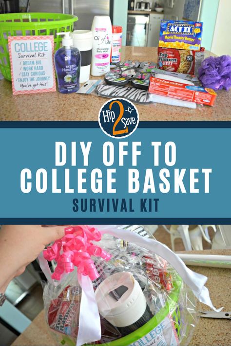 College Dorm Gift Basket For Boys, Gift Basket For College Freshman, College Raffle Basket Ideas, Back To College Gift Basket, Off To College Basket, College Basket Ideas, Off To College Gift Ideas, Going To College Gift Ideas, Dorm Gift Basket