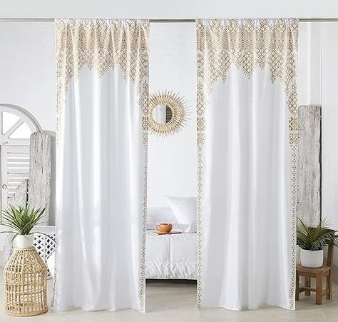 Amazon.com: Madhu International Moroccan Curtains - Made of 100% Cotton - Mandala Print Curtains & Drapes - Set of 2 White and Gold Curtains - Great for Wall Decorations For Bedroom, Living Room(Size-41" W, 87"L) : Home & Kitchen Curtains Handmade, Moroccan Curtains, Home Yoga Room, Mandala Curtains, Indian Curtains, Decorations For Bedroom, Tapestry Curtains, Print Curtains, Bohemian Curtains