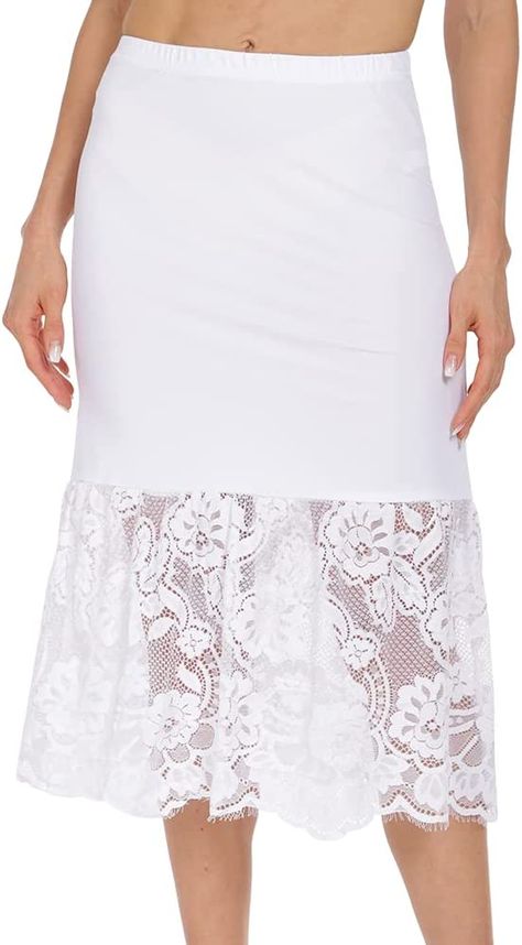 MANCYFIT Half Slips for Under Dresses Extender Slip Skirt for Women Lace Trim Long Underskirt 22 28 32 Inches at Amazon Women’s Clothing store Beach Skirt With Lace Trim, Stretch Lace Trim Slip For Daywear, Beach Lace Skirt With Lace Trim, Slips For Women, Feminine Lace Slip With Lace Trim, Dress Extender Slip, Skirt Extender, Dress Extender, Half Slip